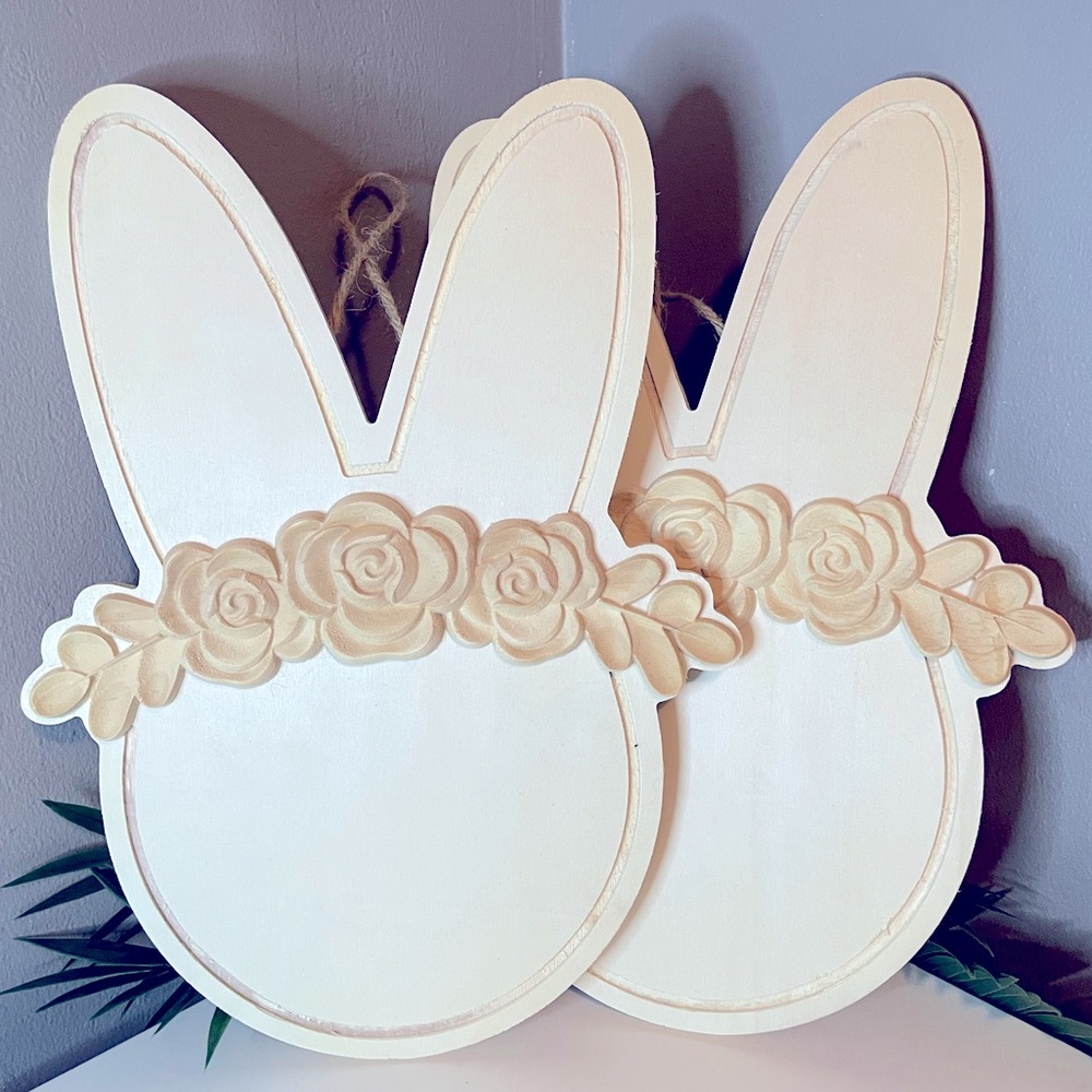 Bunny Rabbit Flower Wood Art Wall Decor, DIY Paintable Arts & Crafts, Nursery
